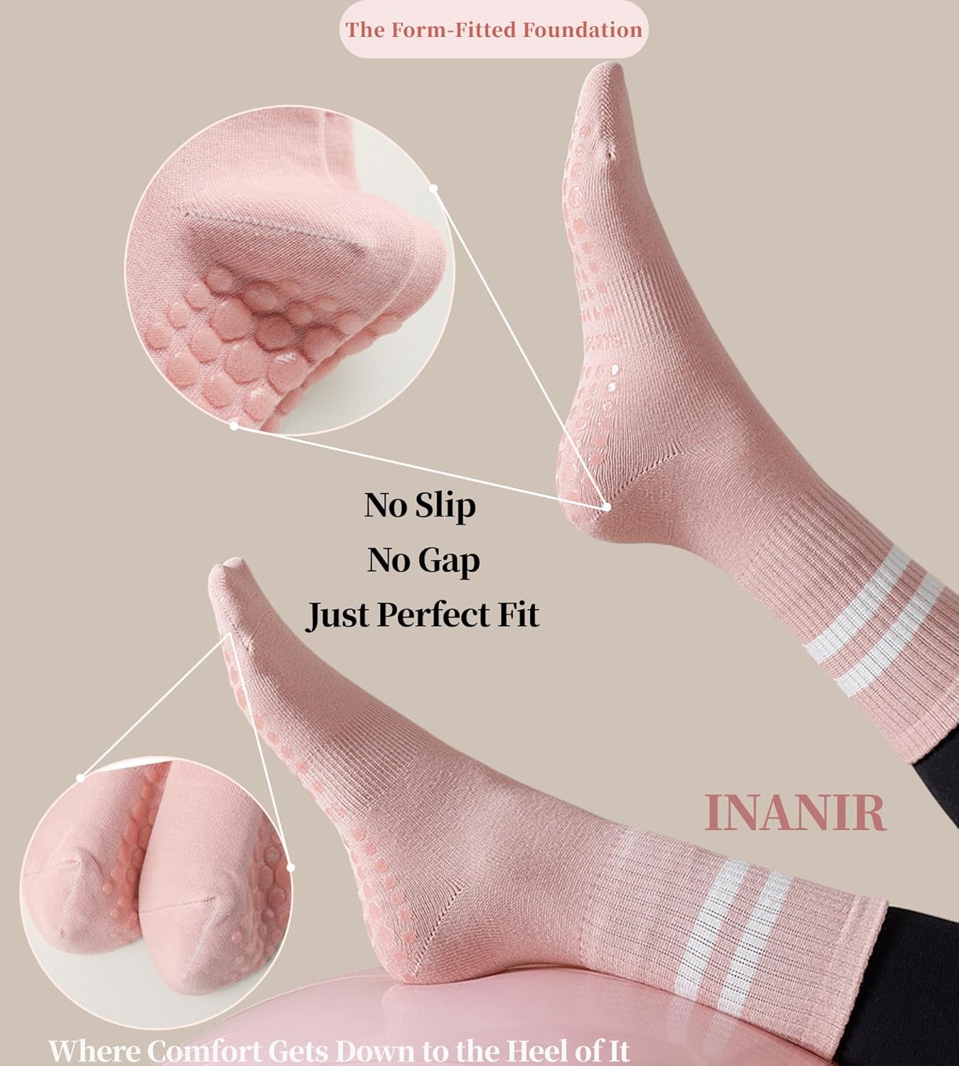 Pilates Socks With Grips for Women:Cute Non Slip Crew Gripper Yoga Sock-Grippy Sticky for Hospital/Dance Barre/Workout