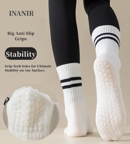 Pilates Socks With Grips for Women:Cute Non Slip Crew Gripper Yoga Sock-Grippy Sticky for Hospital/Dance Barre/Workout