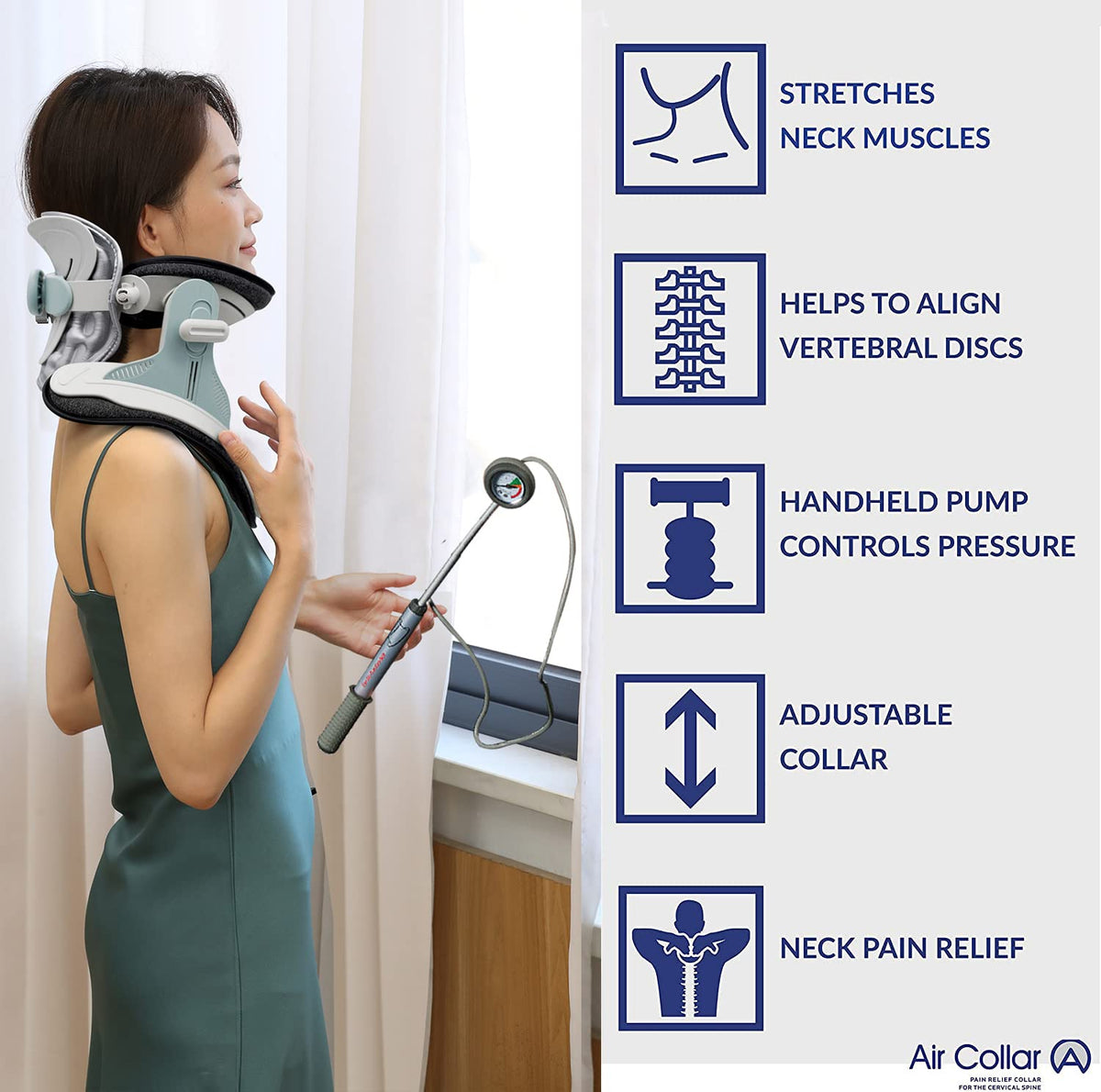 Neck Traction Device by Air Collar - Neck Stretcher - Cervical Traction Device - Neck & Shoulder Pain Relief - Stretcher Collar for Improved Spine Alignment (2nd Gen Electric Pump) - See Size Chart*
