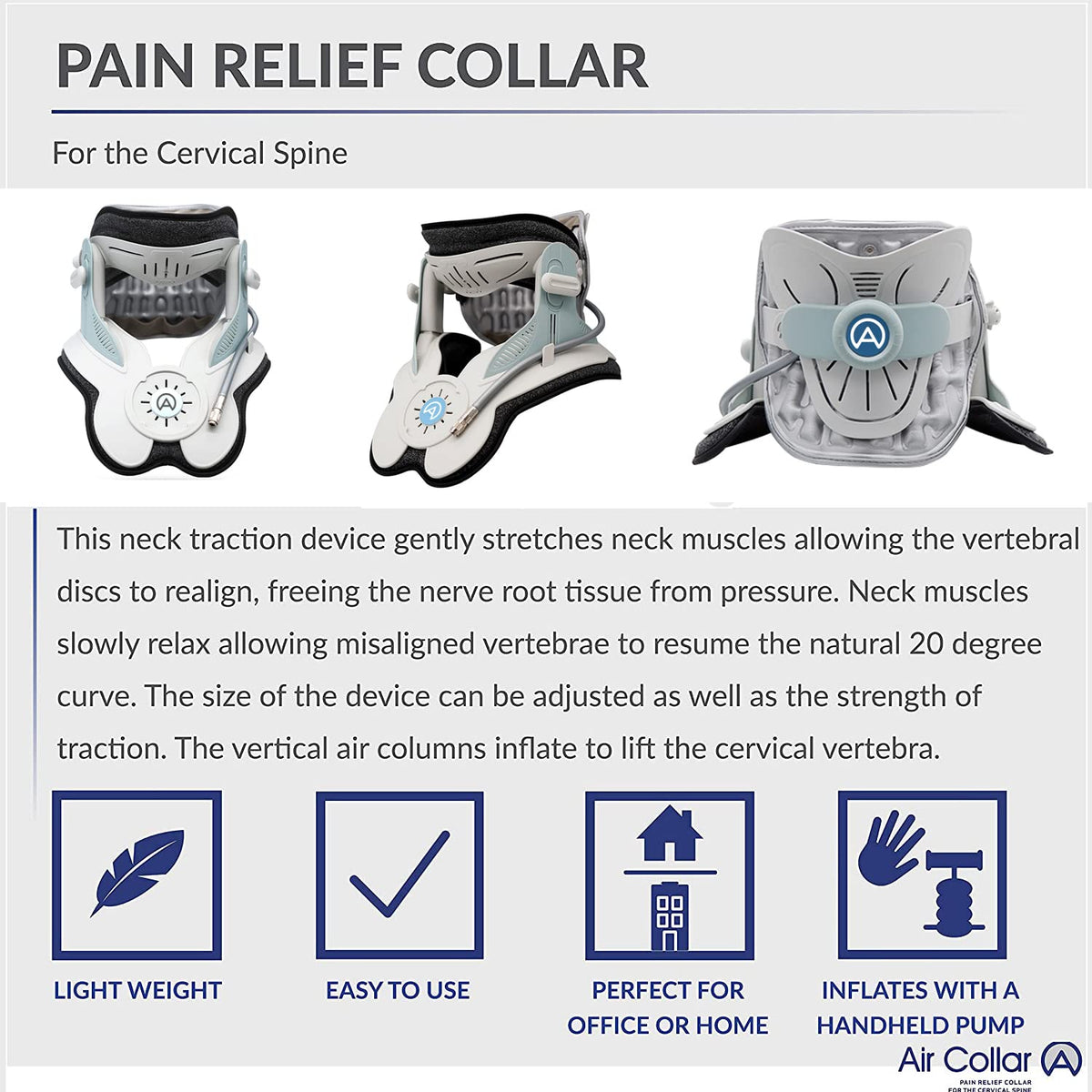 Neck Traction Device by Air Collar - Neck Stretcher - Cervical Traction Device - Neck & Shoulder Pain Relief - Stretcher Collar for Improved Spine Alignment (2nd Gen Electric Pump) - See Size Chart*