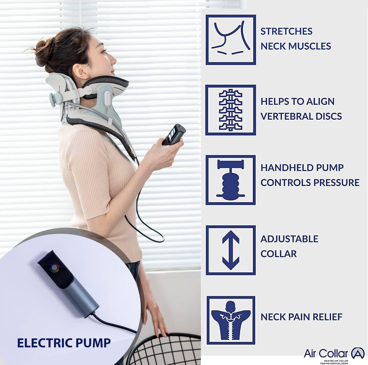 Neck Traction Device by Air Collar - Neck Stretcher - Cervical Traction Device - Neck & Shoulder Pain Relief - Stretcher Collar for Improved Spine Alignment (2nd Gen Electric Pump) - See Size Chart*