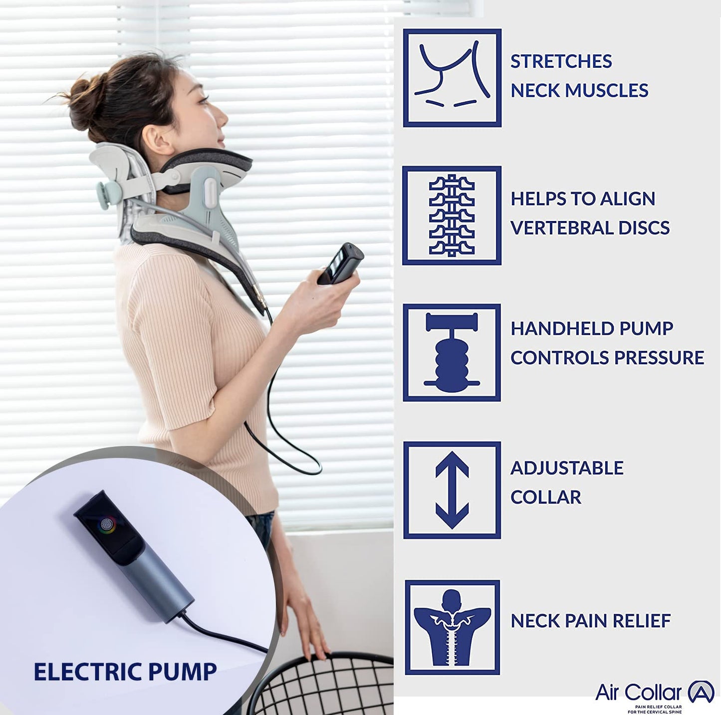 Neck Traction Device by Air Collar - Neck Stretcher - Cervical Traction Device - Neck & Shoulder Pain Relief - Stretcher Collar for Improved Spine Alignment (2nd Gen Electric Pump) - See Size Chart*