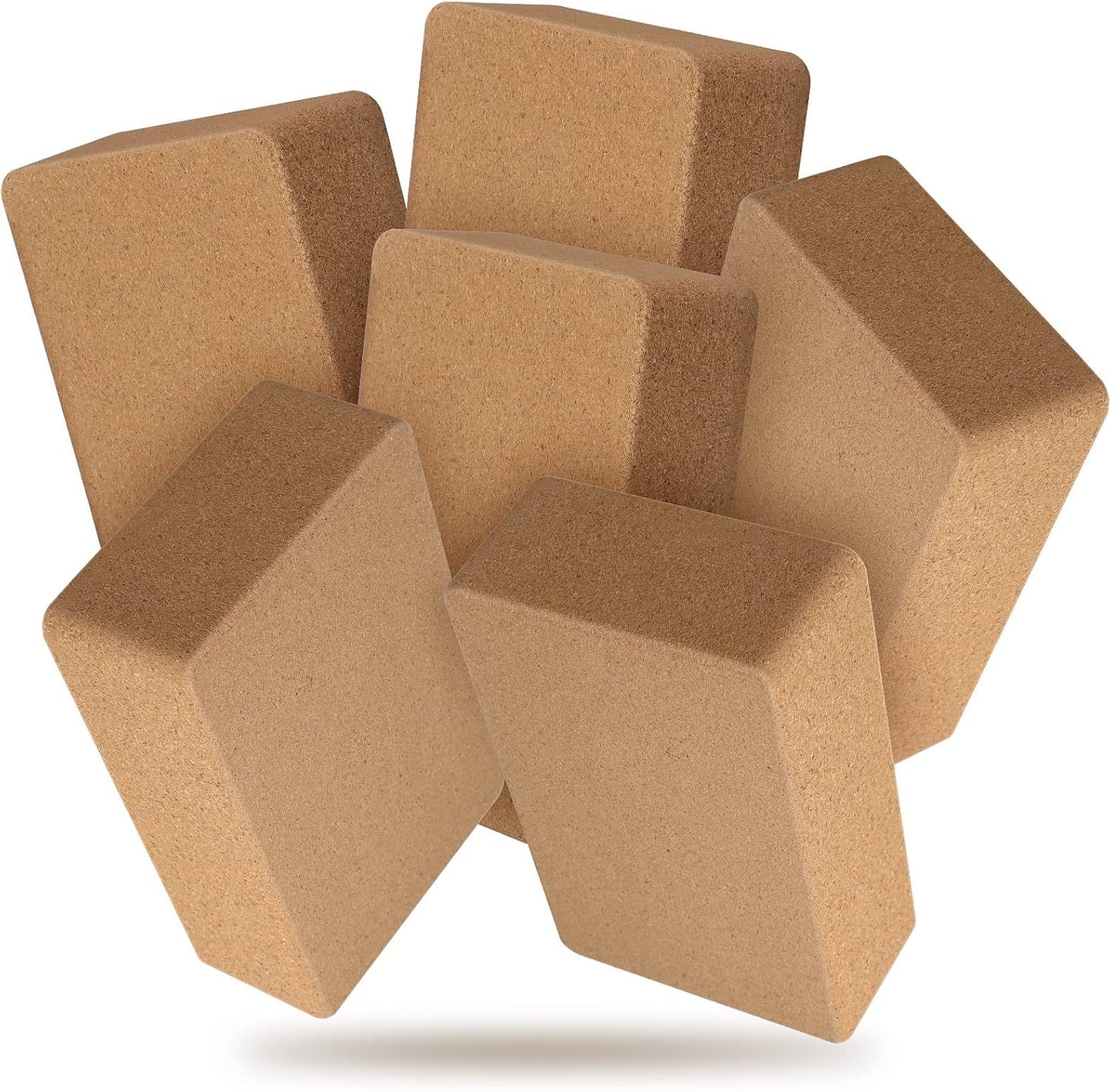 6 Pack Cork Yoga Blocks, 9 x 6 x 3 Inches Non-slip & Anti-tilt Yoga Blocks for Supportive Stretching, Lightweight Gymnastic Cube Bricks for Exercise Pilates Workout Fitness Meditation Stability