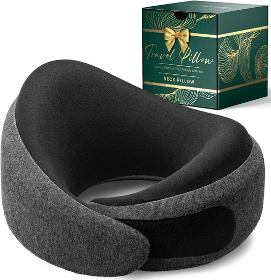 Travel Neck Pillow for Airplanes, Long Haul Flight Kit, Grey