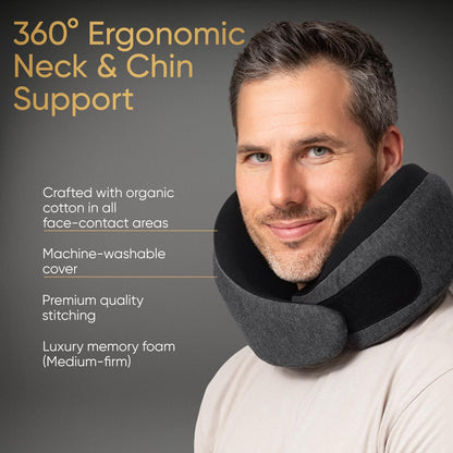 Travel Neck Pillow for Airplanes, Long Haul Flight Kit, Grey