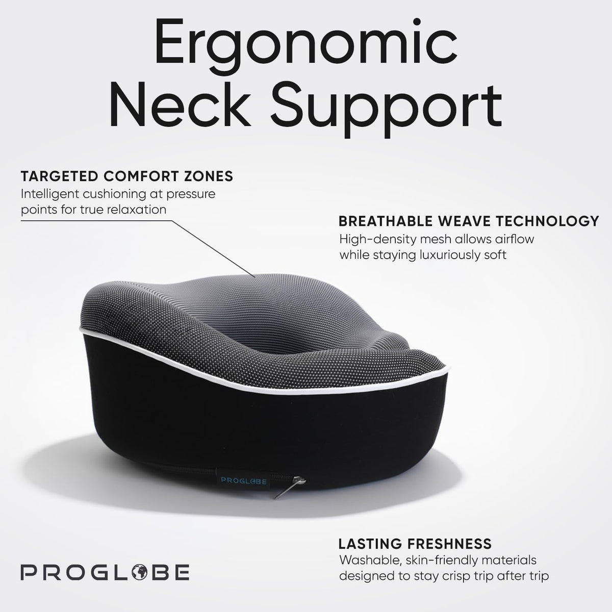 Travel Neck Pillow for Airplanes, Long Haul Flight Kit, Grey
