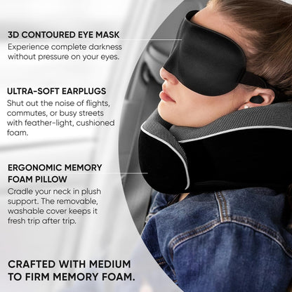 Travel Neck Pillow for Airplanes, Long Haul Flight Kit, Grey