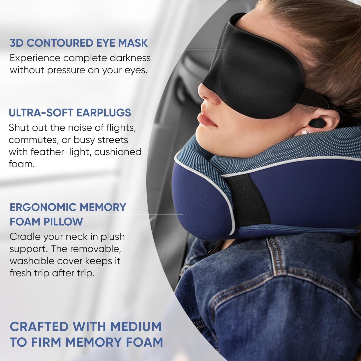 Travel Neck Pillow for Airplanes, Long Haul Flight Kit, Grey