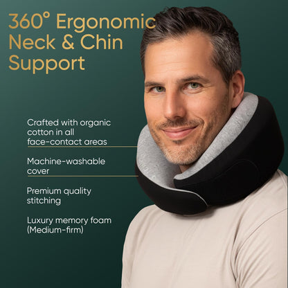 Travel Neck Pillow for Airplanes, Long Haul Flight Kit, Grey