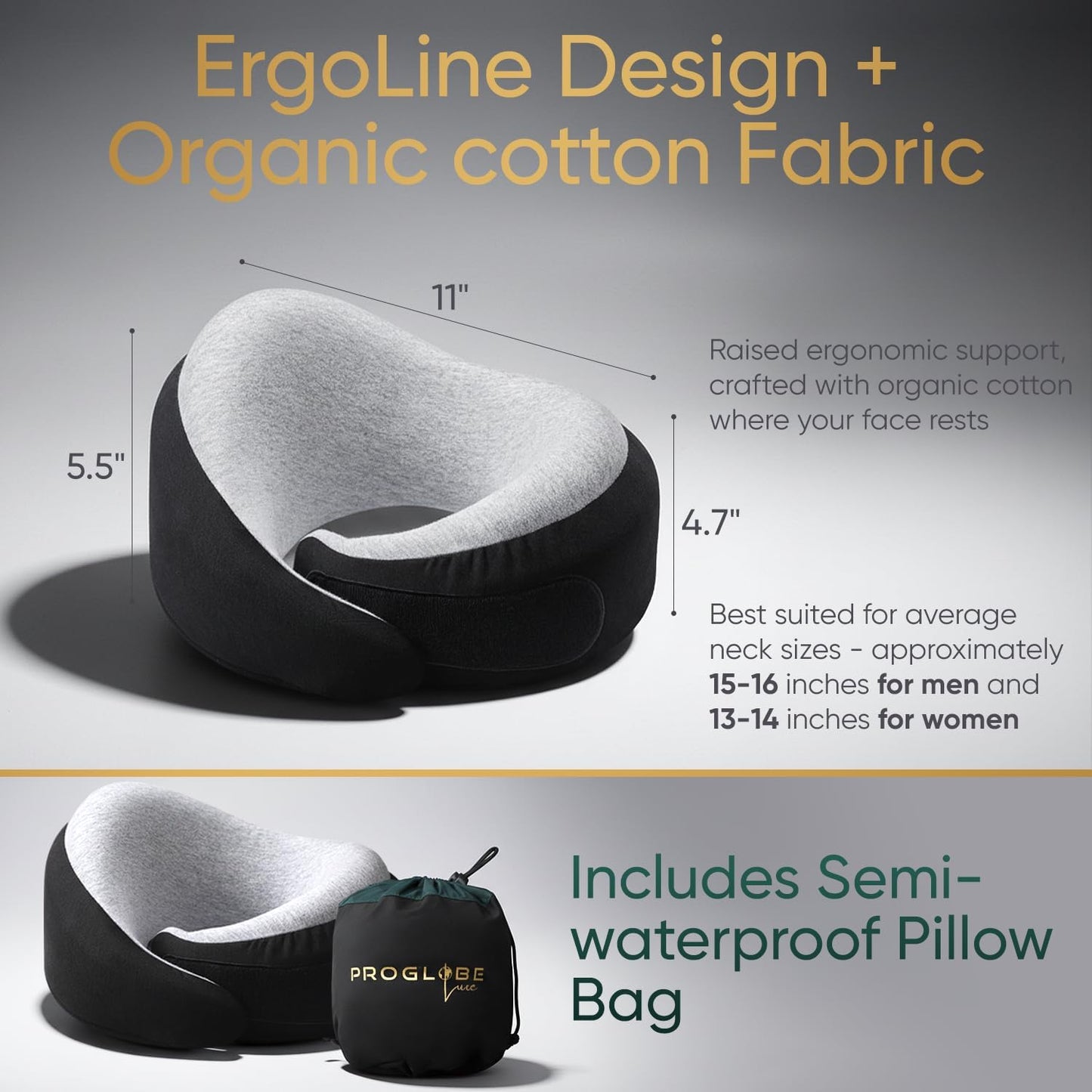 Travel Neck Pillow for Airplanes, Long Haul Flight Kit, Grey