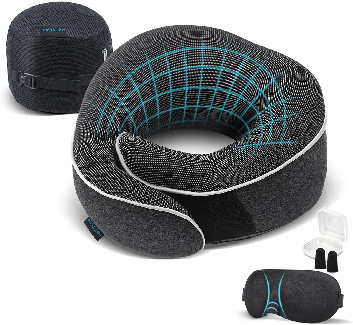 Travel Neck Pillow for Airplanes, Long Haul Flight Kit, Grey