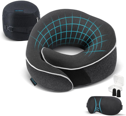 Travel Neck Pillow for Airplanes, Long Haul Flight Kit, Grey