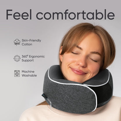 Travel Neck Pillow for Airplanes, Long Haul Flight Kit, Grey