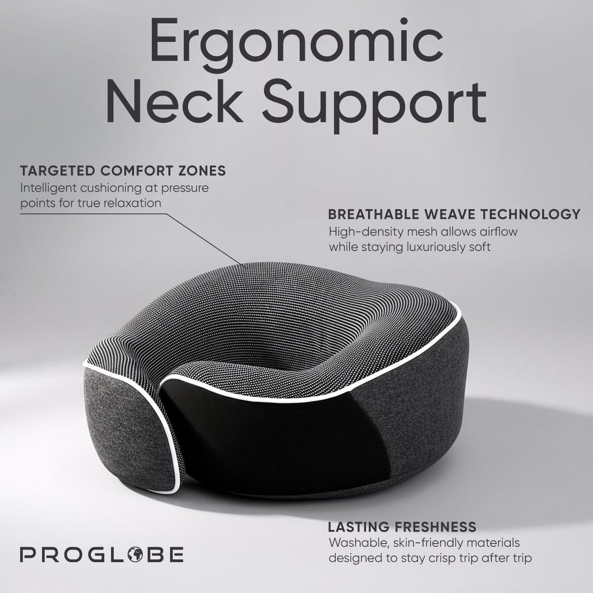 Travel Neck Pillow for Airplanes, Long Haul Flight Kit, Grey