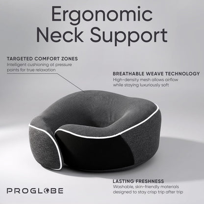 Travel Neck Pillow for Airplanes, Long Haul Flight Kit, Grey