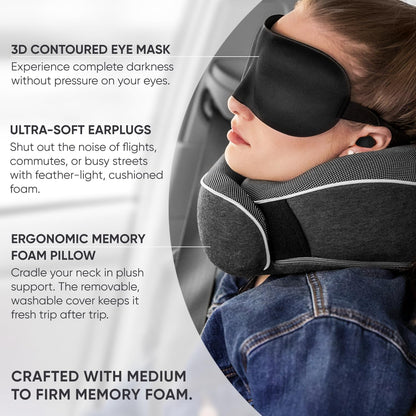 Travel Neck Pillow for Airplanes, Long Haul Flight Kit, Grey