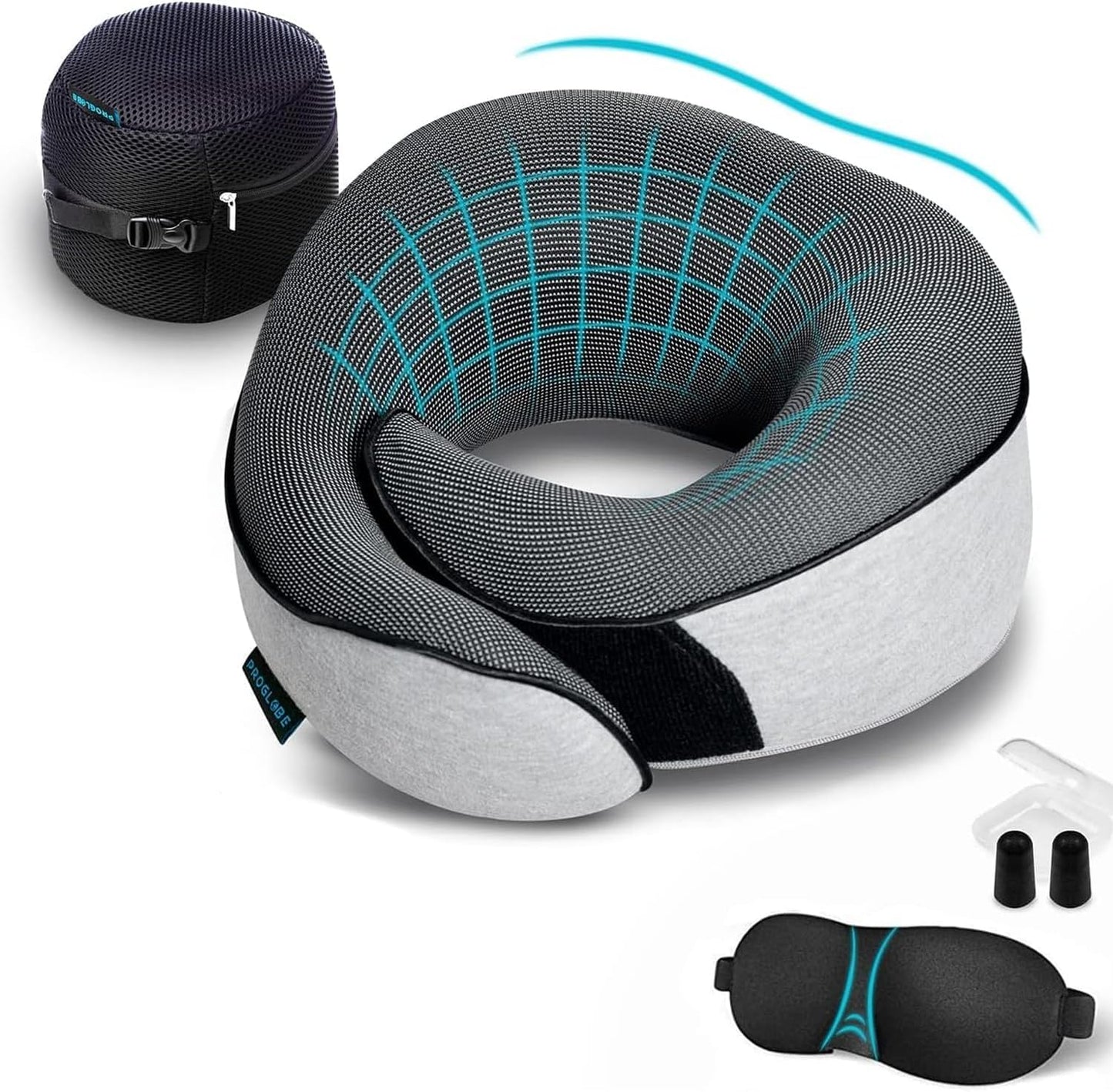 Travel Neck Pillow for Airplanes, Long Haul Flight Kit, Grey