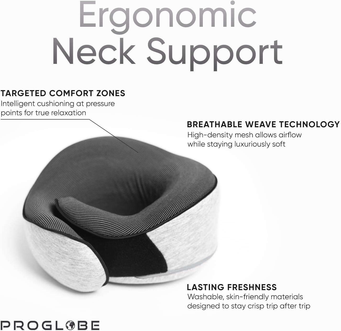 Travel Neck Pillow for Airplanes, Long Haul Flight Kit, Grey