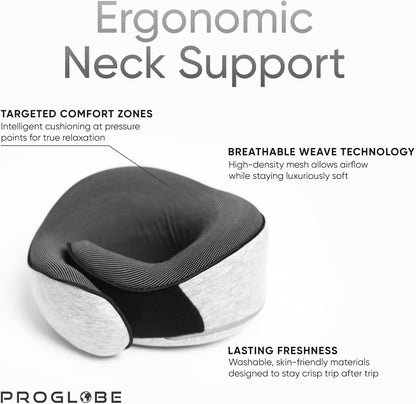 Travel Neck Pillow for Airplanes, Long Haul Flight Kit, Grey