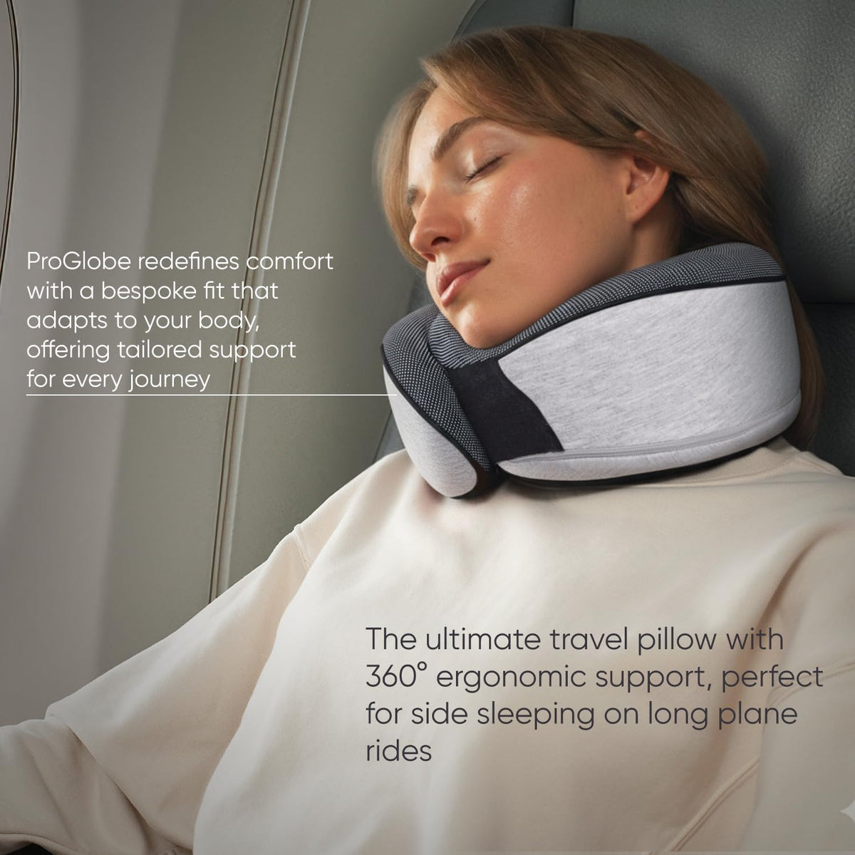 Travel Neck Pillow for Airplanes, Long Haul Flight Kit, Grey