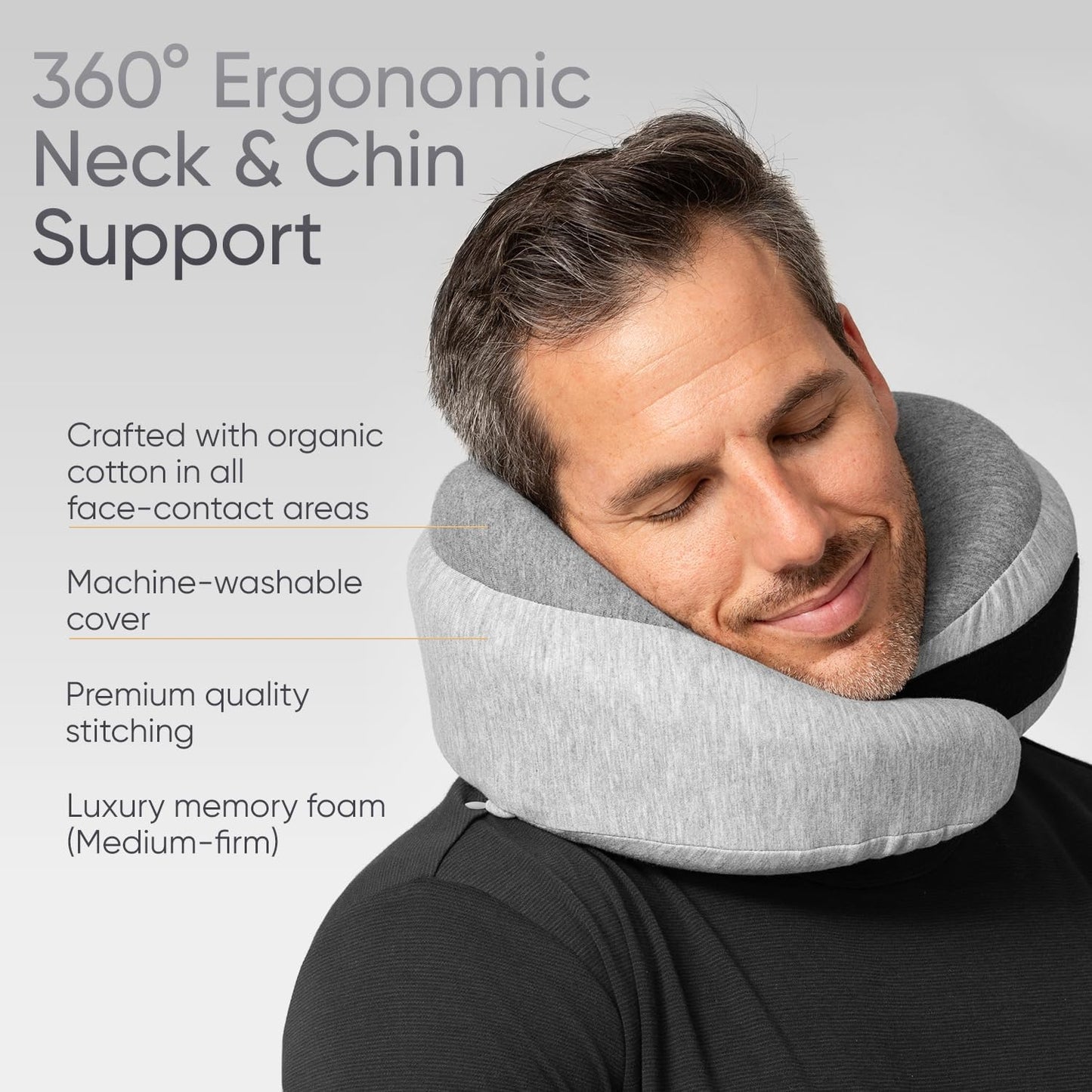 Travel Neck Pillow for Airplanes, Long Haul Flight Kit, Grey