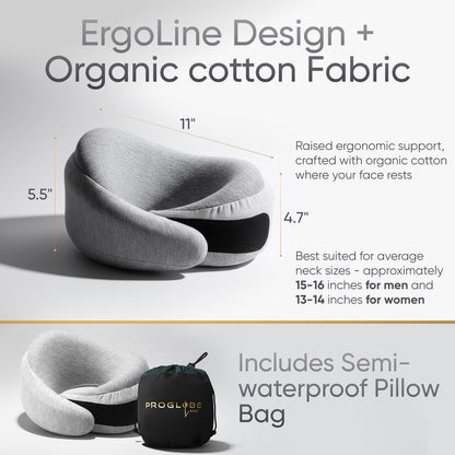 Travel Neck Pillow for Airplanes, Long Haul Flight Kit, Grey