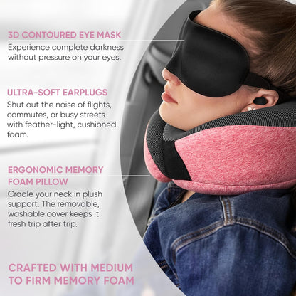 Travel Neck Pillow for Airplanes, Long Haul Flight Kit, Grey