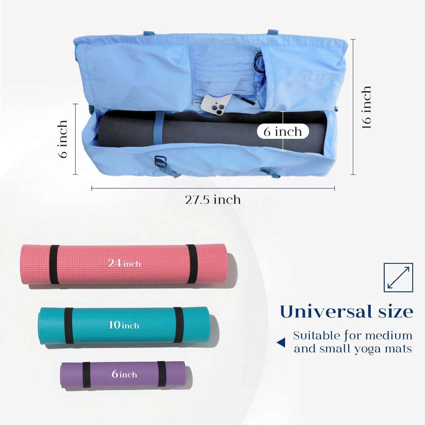Yoga Mat Bag | Padded Adjustable Shoulder Strap | Fits Up to 26" Mats | Multi-Pocket Storage for Essentials | Heavy-Duty G-Hook Closure | Lightweight & Durable for Yoga, Pilates & Fitness