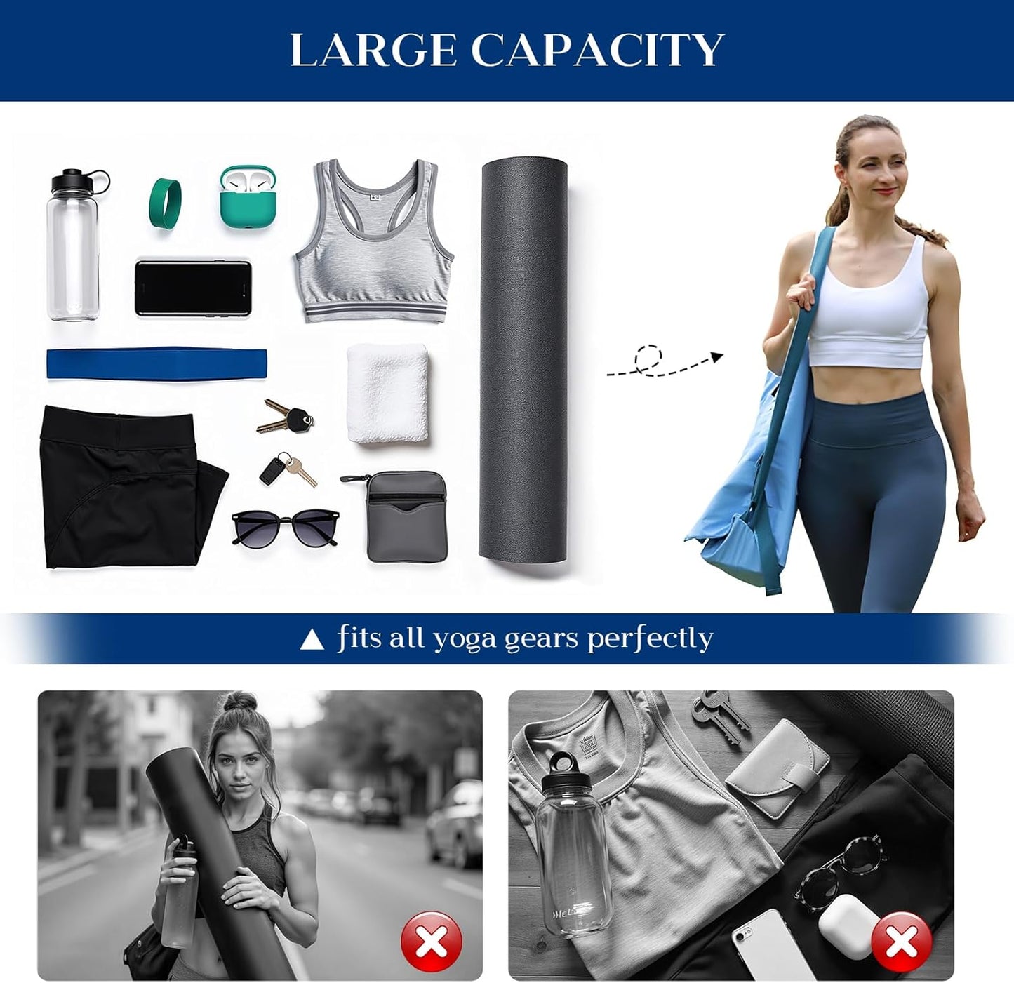 Yoga Mat Bag | Padded Adjustable Shoulder Strap | Fits Up to 26" Mats | Multi-Pocket Storage for Essentials | Heavy-Duty G-Hook Closure | Lightweight & Durable for Yoga, Pilates & Fitness