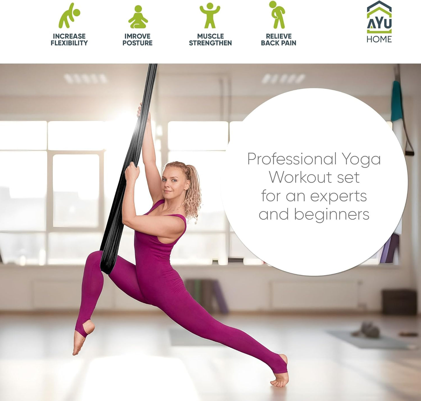 Aerial Silks Kit for Home - Premium Yoga Swing for Adults with 660 lbs Capacity - Versatile Aerial Yoga Hammock for Gymnastics Training