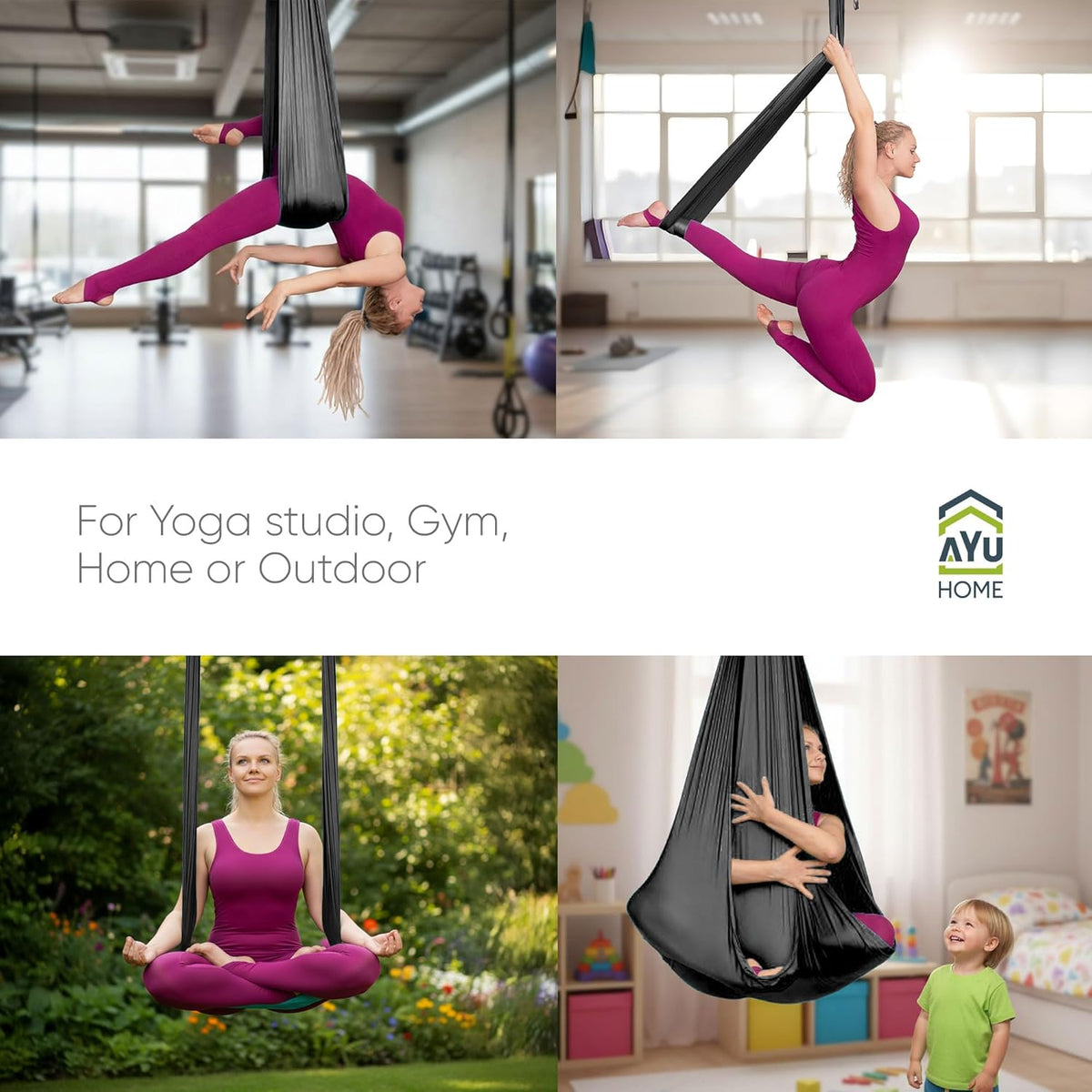 Aerial Silks Kit for Home - Premium Yoga Swing for Adults with 660 lbs Capacity - Versatile Aerial Yoga Hammock for Gymnastics Training