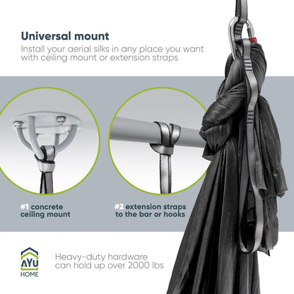 Aerial Silks Kit for Home - Premium Yoga Swing for Adults with 660 lbs Capacity - Versatile Aerial Yoga Hammock for Gymnastics Training