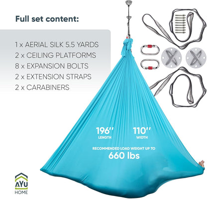 Aerial Silks Kit for Home - Premium Yoga Swing for Adults with 660 lbs Capacity - Versatile Aerial Yoga Hammock for Gymnastics Training