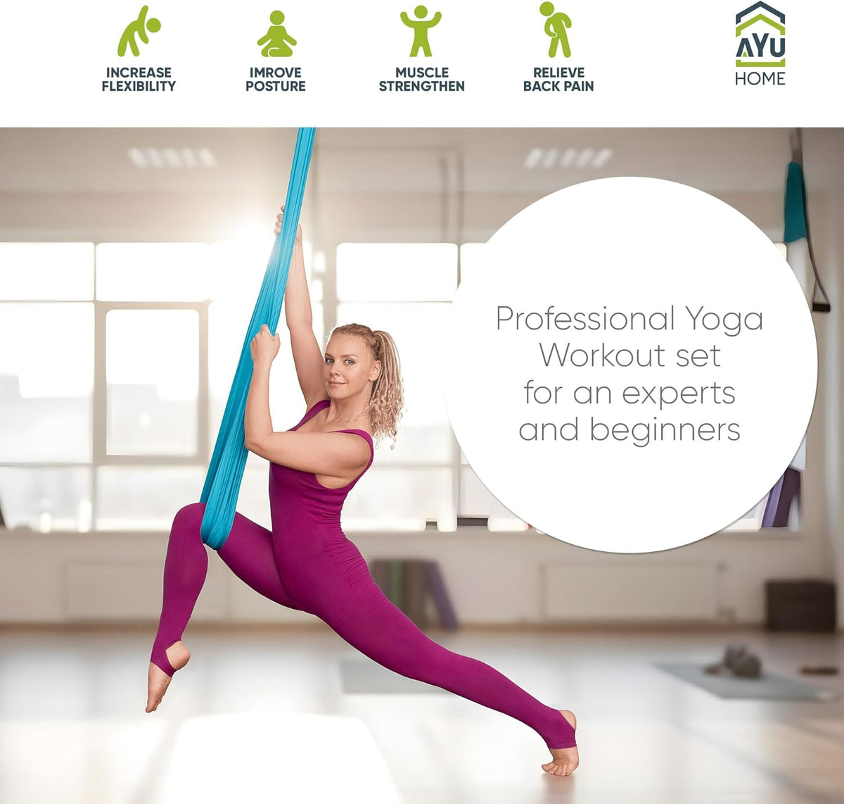 Aerial Silks Kit for Home - Premium Yoga Swing for Adults with 660 lbs Capacity - Versatile Aerial Yoga Hammock for Gymnastics Training