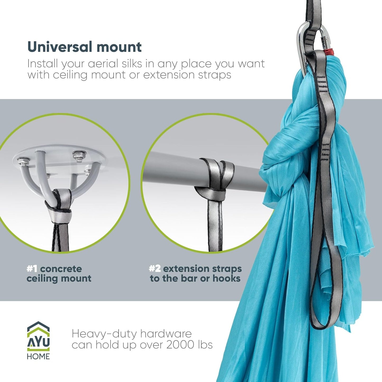 Aerial Silks Kit for Home - Premium Yoga Swing for Adults with 660 lbs Capacity - Versatile Aerial Yoga Hammock for Gymnastics Training