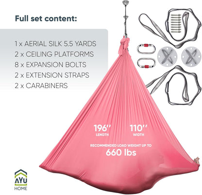 Aerial Silks Kit for Home - Premium Yoga Swing for Adults with 660 lbs Capacity - Versatile Aerial Yoga Hammock for Gymnastics Training