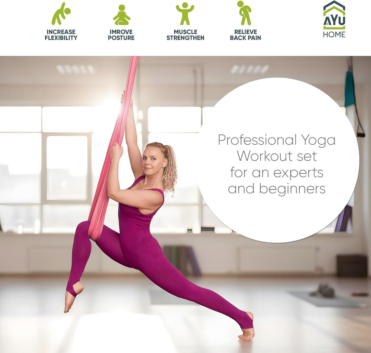 Aerial Silks Kit for Home - Premium Yoga Swing for Adults with 660 lbs Capacity - Versatile Aerial Yoga Hammock for Gymnastics Training
