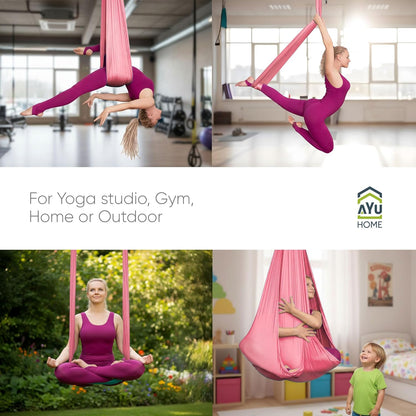 Aerial Silks Kit for Home - Premium Yoga Swing for Adults with 660 lbs Capacity - Versatile Aerial Yoga Hammock for Gymnastics Training
