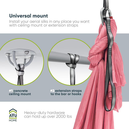 Aerial Silks Kit for Home - Premium Yoga Swing for Adults with 660 lbs Capacity - Versatile Aerial Yoga Hammock for Gymnastics Training