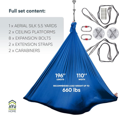 Aerial Silks Kit for Home - Premium Yoga Swing for Adults with 660 lbs Capacity - Versatile Aerial Yoga Hammock for Gymnastics Training