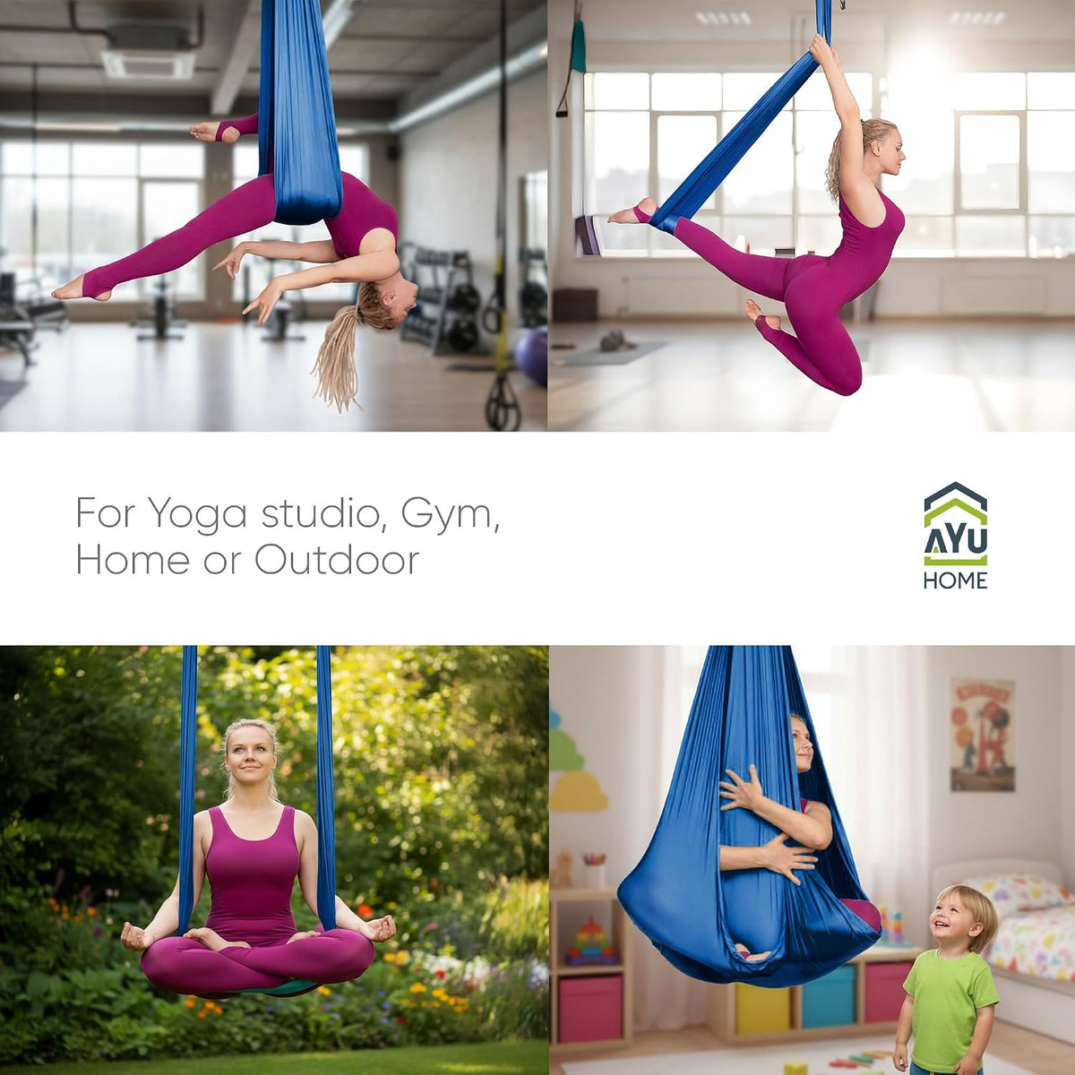 Aerial Silks Kit for Home - Premium Yoga Swing for Adults with 660 lbs Capacity - Versatile Aerial Yoga Hammock for Gymnastics Training
