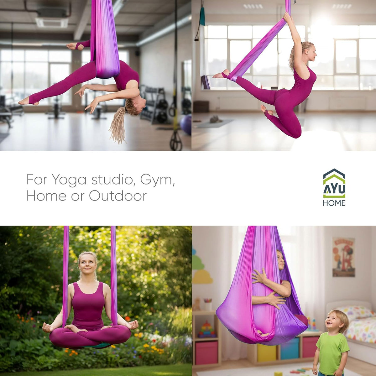 Aerial Silks Kit for Home - Premium Yoga Swing for Adults with 660 lbs Capacity - Versatile Aerial Yoga Hammock for Gymnastics Training