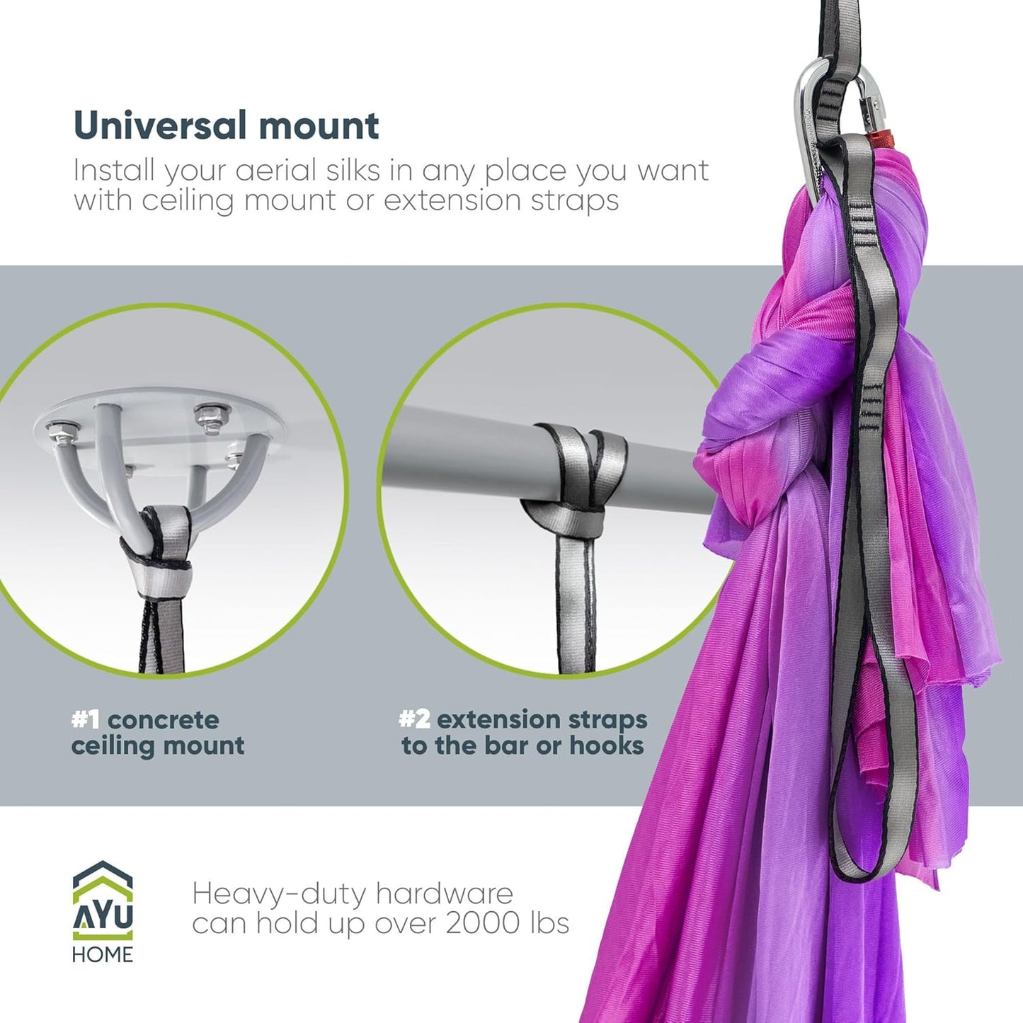 Aerial Silks Kit for Home - Premium Yoga Swing for Adults with 660 lbs Capacity - Versatile Aerial Yoga Hammock for Gymnastics Training
