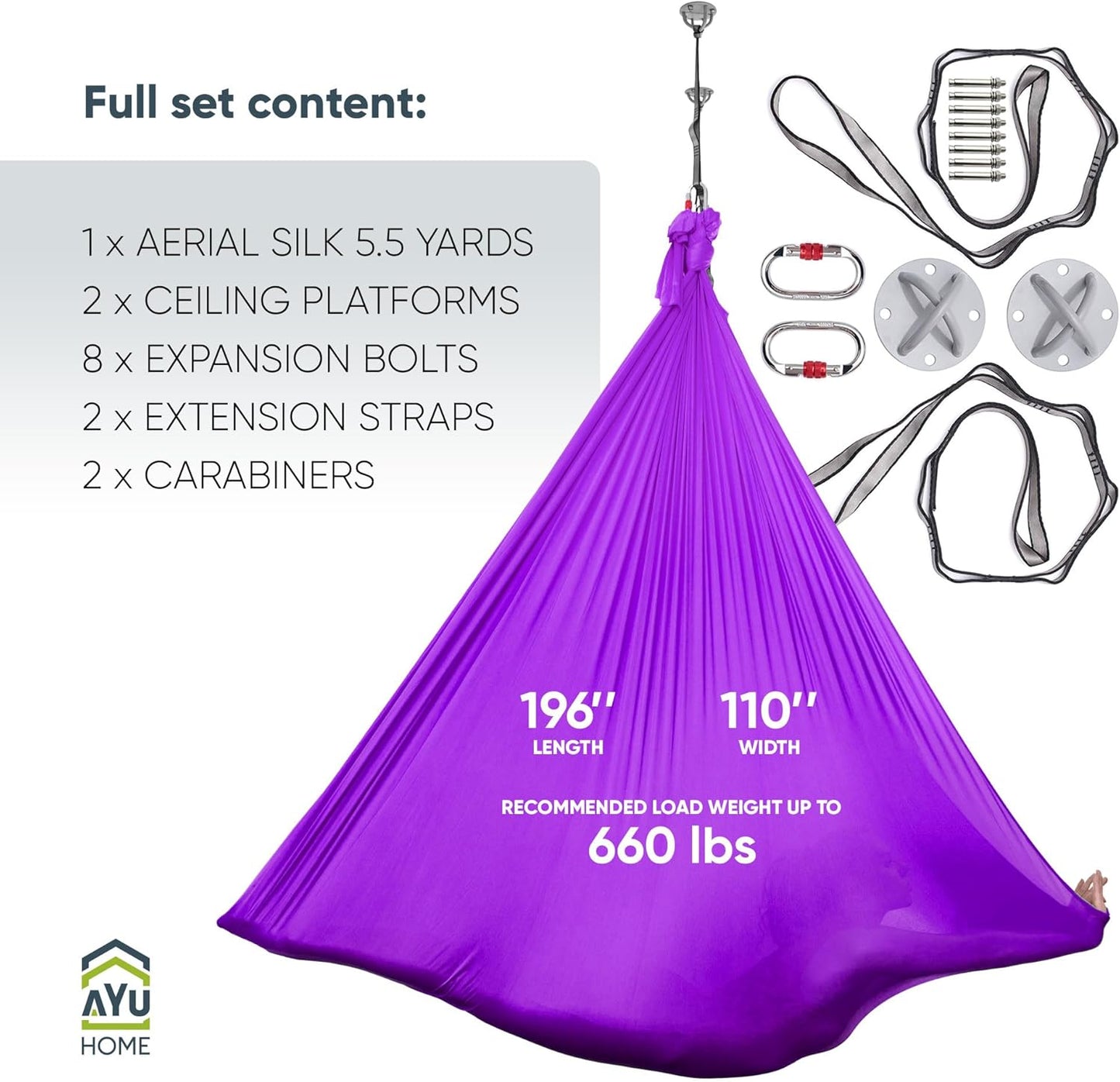 Aerial Silks Kit for Home - Premium Yoga Swing for Adults with 660 lbs Capacity - Versatile Aerial Yoga Hammock for Gymnastics Training