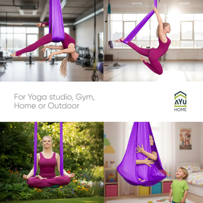 Aerial Silks Kit for Home - Premium Yoga Swing for Adults with 660 lbs Capacity - Versatile Aerial Yoga Hammock for Gymnastics Training
