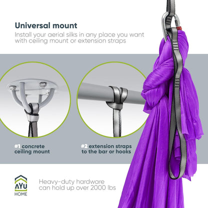 Aerial Silks Kit for Home - Premium Yoga Swing for Adults with 660 lbs Capacity - Versatile Aerial Yoga Hammock for Gymnastics Training