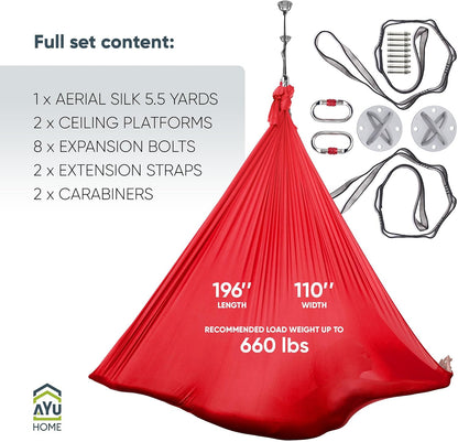 Aerial Silks Kit for Home - Premium Yoga Swing for Adults with 660 lbs Capacity - Versatile Aerial Yoga Hammock for Gymnastics Training