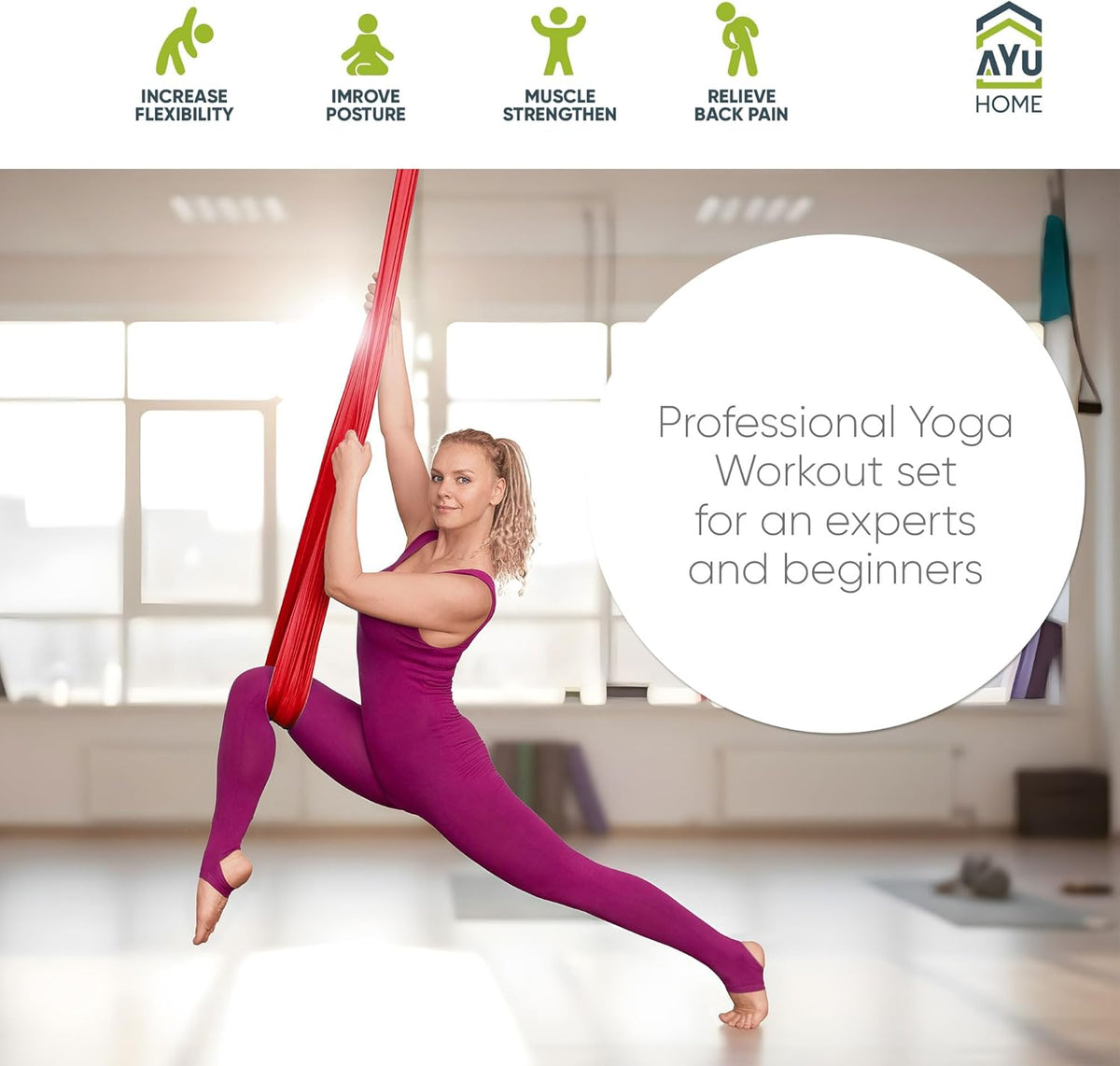 Aerial Silks Kit for Home - Premium Yoga Swing for Adults with 660 lbs Capacity - Versatile Aerial Yoga Hammock for Gymnastics Training