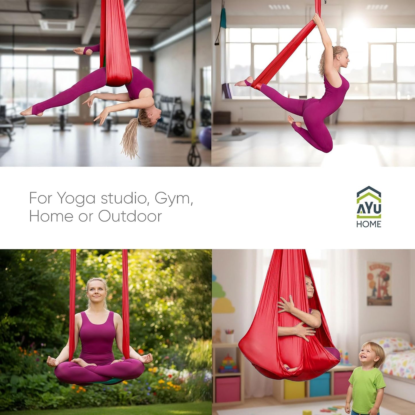 Aerial Silks Kit for Home - Premium Yoga Swing for Adults with 660 lbs Capacity - Versatile Aerial Yoga Hammock for Gymnastics Training