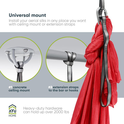 Aerial Silks Kit for Home - Premium Yoga Swing for Adults with 660 lbs Capacity - Versatile Aerial Yoga Hammock for Gymnastics Training